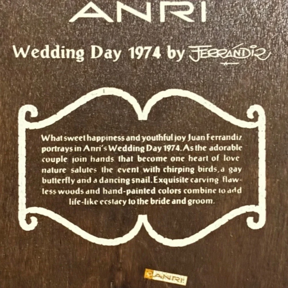 ANRI Wood Relief Plate Brown Wedding‎ Day 1974 Juan Ferrandiz Hand Carved Italy